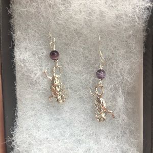 Sterling silver handmade horned frog earrings
